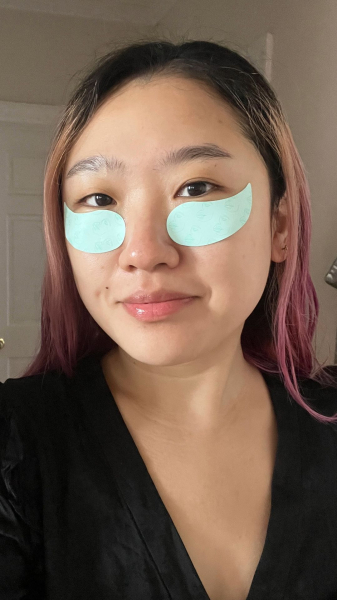 Allure senior commerce editor Sarah Han wearing the Barefaced Everyday Eye Hero patches