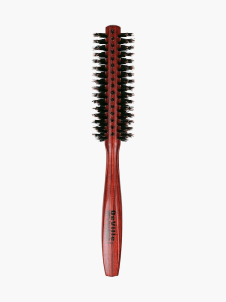 Deville Round Brush in red wood and black color way on light gray background